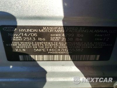 Zdjęcie 12 z 12 samochodu: 2007 HYUNDAI SONATA GLS VIN:5NPET46C47H255382 - miniatura