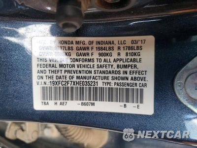 Zdjęcie 12 z 12 samochodu: 2017 HONDA CIVIC EX VIN:19XFC2F7XHE035231 - miniatura
