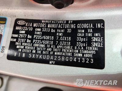 Zdjęcie 13 z 13 samochodu: 2011 KIA SORENTO EX VIN:5XYKUDA25BG041323 - miniatura