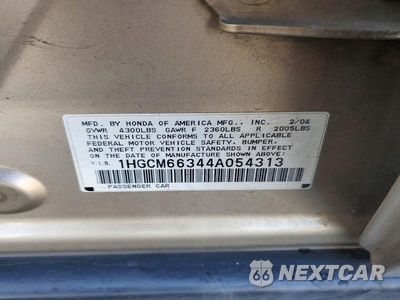 Zdjęcie 12 z 12 samochodu: 2004 HONDA ACCORD LX VIN:1HGCM66344A054313 - miniatura