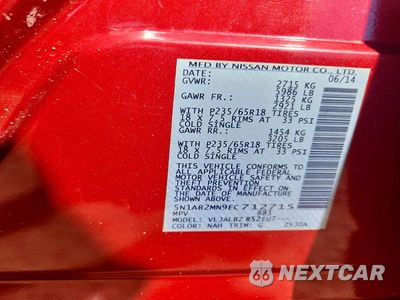 Zdjęcie 13 z 13 samochodu: 2014 NISSAN PATHFINDER S VIN:5N1AR2MN9EC712715 - miniatura