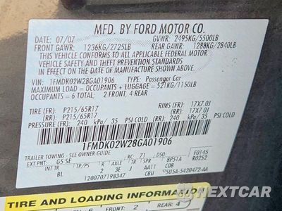 Zdjęcie 13 z 13 samochodu: 2008 FORD TAURUS X SEL VIN:1FMDK02W28GA01906 - miniatura