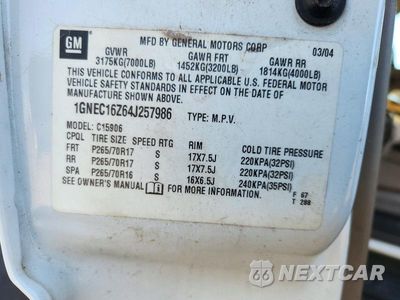 Zdjęcie 13 z 13 samochodu: 2004 CHEVROLET SUBURBAN C1500 VIN:1GNEC16Z64J257986 - miniatura