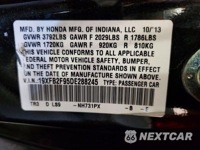 Zdjęcie 13 z 13 samochodu: 2013 HONDA CIVIC EXL VIN:19XFB2F95DE288245 - miniatura