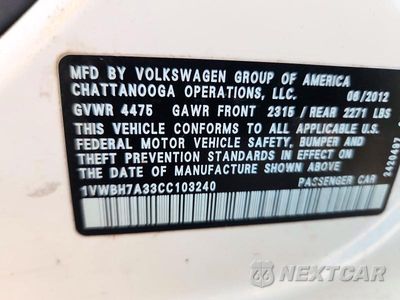 Zdjęcie 12 z 12 samochodu: 2012 VOLKSWAGEN PASSAT SE VIN:1VWBH7A33CC103240 - miniatura