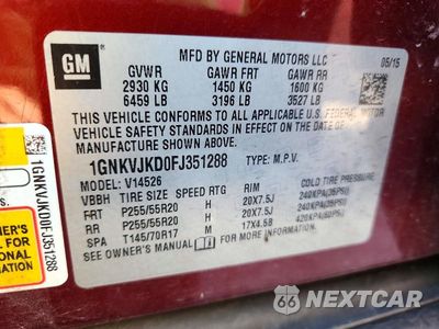 Zdjęcie 13 z 13 samochodu: 2015 CHEVROLET TRAVERSE LTZ VIN:1GNKVJKD0FJ351288 - miniatura
