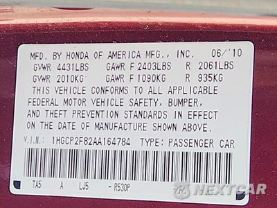 Zdjęcie 13 z 13 samochodu: 2010 HONDA ACCORD EXL VIN:1HGCP2F82AA164784 - miniatura