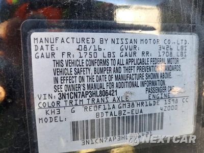 Zdjęcie 12 z 12 samochodu: 2017 NISSAN VERSA 1.6 SV VIN:3N1CN7AP3HL806421 - miniatura