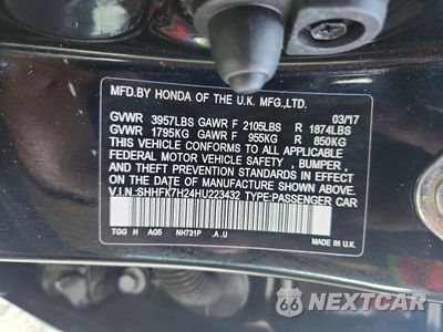 Zdjęcie 12 z 12 samochodu: 2017 HONDA CIVIC LX VIN:SHHFK7H24HU223432 - miniatura