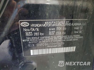 Zdjęcie 13 z 13 samochodu: 2017 HYUNDAI ELANTRA SE VIN:5NPD84LF0HH156216 - miniatura