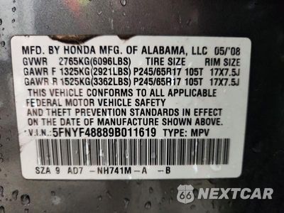 Zdjęcie 13 z 13 samochodu: 2009 HONDA PILOT TOURING VIN:5FNYF48889B011619 - miniatura