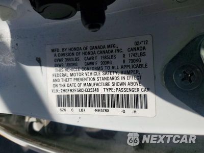 Zdjęcie 12 z 12 samochodu: 2012 HONDA CIVIC LX VIN:2HGFB2F58CH335348 - miniatura