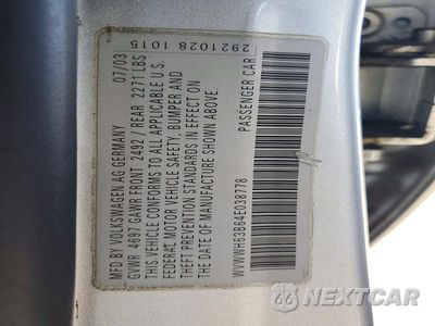 Zdjęcie 12 z 12 samochodu: 2004 VOLKSWAGEN PASSAT GLX VIN:WVWWH63B64E038778 - miniatura
