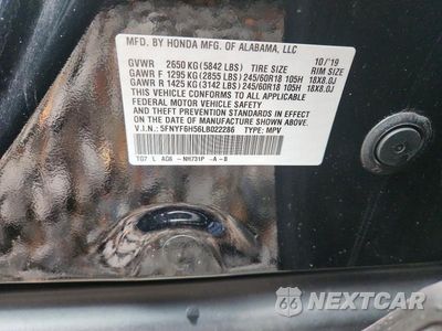 Zdjęcie 13 z 13 samochodu: 2020 HONDA PILOT EXL VIN:5FNYF6H56LB022286 - miniatura