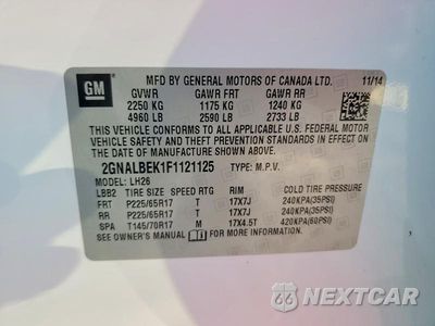 Zdjęcie 13 z 13 samochodu: 2015 CHEVROLET EQUINOX LT VIN:2GNALBEK1F1121125 - miniatura