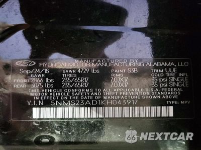 Zdjęcie 13 z 13 samochodu: 2019 HYUNDAI SANTA FE SE VIN:5NMS23AD1KH043917 - miniatura