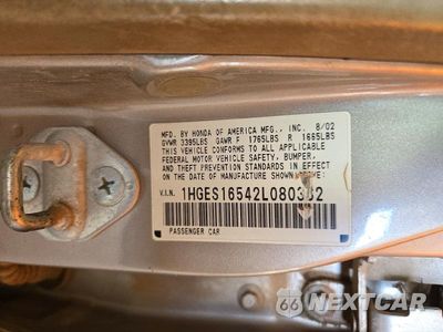 Zdjęcie 12 z 12 samochodu: 2002 HONDA CIVIC LX VIN:1HGES16542L080382 - miniatura