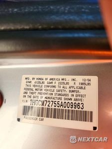 Zdjęcie 12 z 12 samochodu: 2005 HONDA ACCORD EX VIN:1HGCM72755A009963 - miniatura