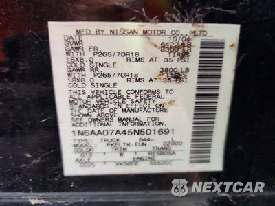 Zdjęcie 12 z 12 samochodu: 2005 NISSAN TITAN XE VIN:1N6AA07A45N501691 - miniatura