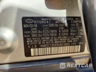 Zdjęcie 13 z 13 samochodu: 2005 HYUNDAI SANTA FE GLS VIN:KM8SC13DX5U911825 - miniatura