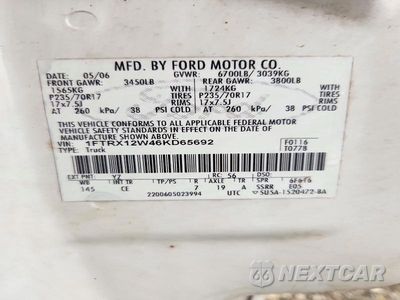 Zdjęcie 12 z 12 samochodu: 2006 FORD F150 VIN:1FTRX12W46KD65692 - miniatura