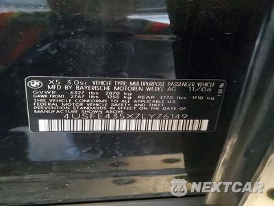 Zdjęcie 13 z 13 samochodu: 2007 BMW X5 3.0I VIN:4USFE435X7LY76149 - miniatura