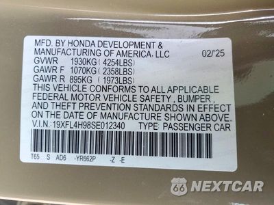 Zdjęcie 12 z 12 samochodu: 2025 HONDA CIVIC SPORT TOURING VIN:19XFL4H98SE012340 - miniatura