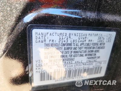 Zdjęcie 12 z 12 samochodu: 2019 NISSAN SENTRA SV VIN:3N1AB7AP9KY455640 - miniatura