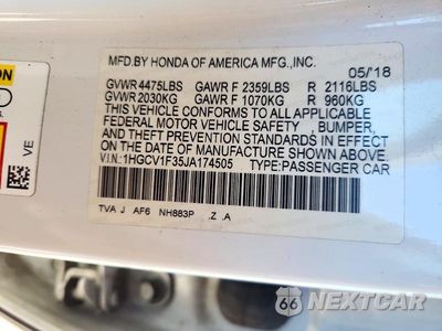 Zdjęcie 12 z 12 samochodu: 2018 HONDA ACCORD SPORT VIN:1HGCV1F35JA174505 - miniatura