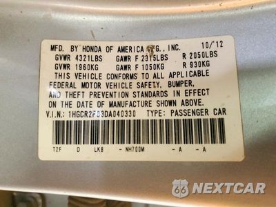 Zdjęcie 12 z 12 samochodu: 2013 HONDA ACCORD EXL VIN:1HGCR2F83DA040330 - miniatura