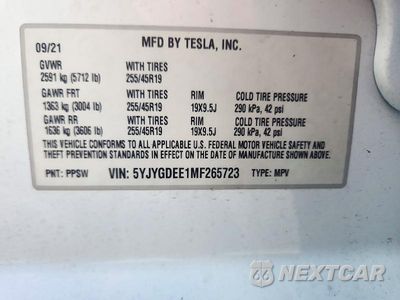 Zdjęcie 12 z 12 samochodu: 2021 TESLA MODEL Y VIN:5YJYGDEE1MF265723 - miniatura