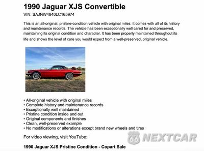 Zdjęcie 9 z 10 samochodu: 1990 JAGUAR XJS VIN:SAJNW4840LC165974 - miniatura