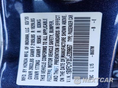 Zdjęcie 13 z 13 samochodu: 2020 HONDA CIVIC EX VIN:19XFC1F35LE209657 - miniatura