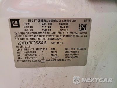 Zdjęcie 14 z 14 samochodu: 2012 GMC TERRAIN SLT VIN:2GKFLXEK7C6353713 - miniatura