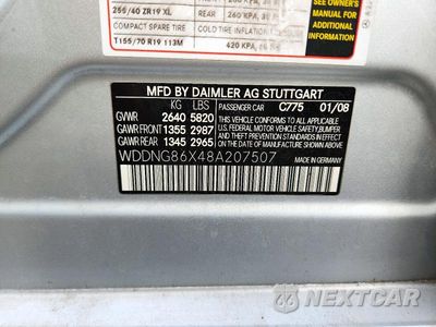 Zdjęcie 12 z 12 samochodu: 2008 MERCEDES-BENZ S 550 4MATIC VIN:WDDNG86X48A207507 - miniatura