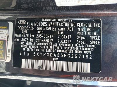 Zdjęcie 14 z 14 samochodu: 2017 KIA SORENTO LX VIN:5XYPGDA35HG267182 - miniatura