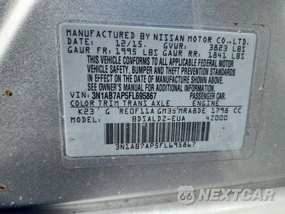 Zdjęcie 12 z 12 samochodu: 2015 NISSAN SENTRA SV VIN:3N1AB7AP5FL695867 - miniatura