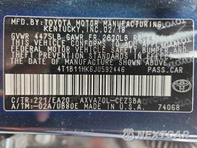 Zdjęcie 13 z 13 samochodu: 2018 TOYOTA CAMRY SE VIN:4T1B11HK6JU592446 - miniatura