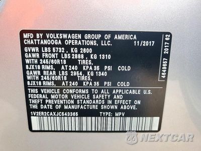 Zdjęcie 13 z 13 samochodu: 2018 VOLKSWAGEN ATLAS SEL VIN:1V2ER2CAXJC543365 - miniatura