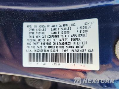 Zdjęcie 12 z 12 samochodu: 2017 HONDA ACCORD LX VIN:1HGCR2F35HA178025 - miniatura