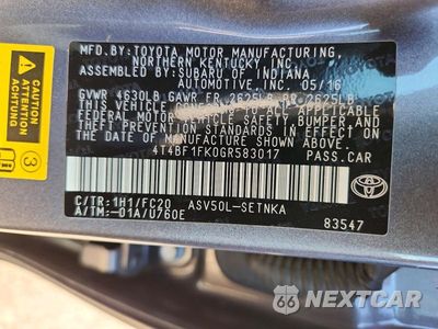 Zdjęcie 12 z 12 samochodu: 2016 TOYOTA CAMRY LE VIN:4T4BF1FK0GR583017 - miniatura