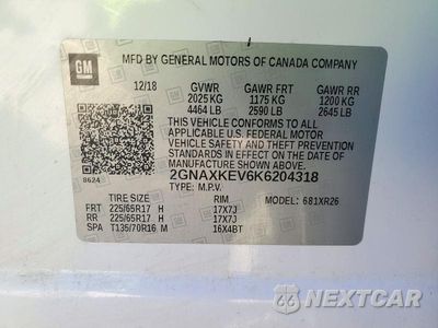 Zdjęcie 13 z 13 samochodu: 2019 CHEVROLET EQUINOX LT VIN:2GNAXKEV6K6204318 - miniatura