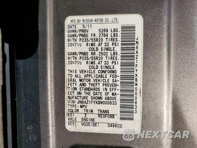Zdjęcie 13 z 13 samochodu: 2011 NISSAN MURANO CROSSCABRIOLET VIN:JN8AZ1FYXBW000833 - miniatura