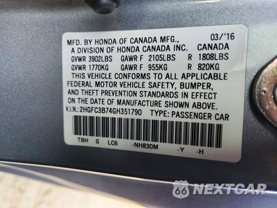 Zdjęcie 12 z 12 samochodu: 2016 HONDA CIVIC EXL VIN:2HGFC3B74GH351790 - miniatura