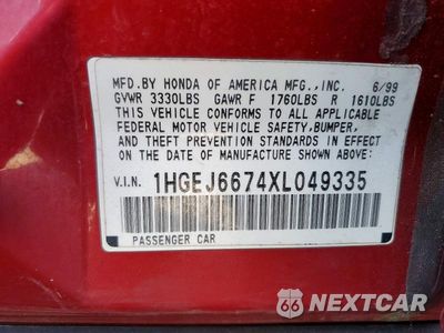 Zdjęcie 12 z 12 samochodu: 1999 HONDA CIVIC LX VIN:1HGEJ6674XL049335 - miniatura