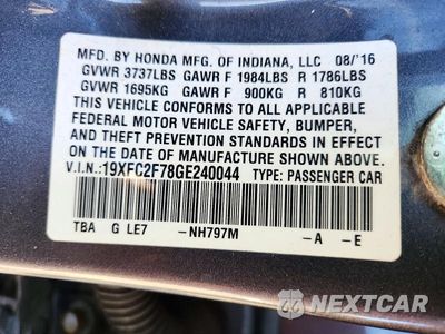 Zdjęcie 13 z 13 samochodu: 2016 HONDA CIVIC EX VIN:19XFC2F78GE240044 - miniatura