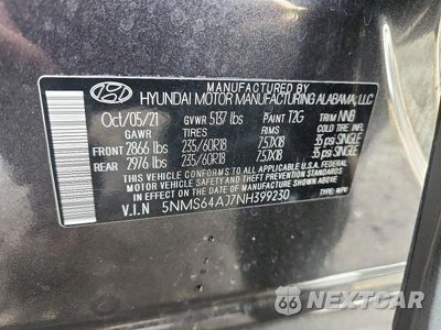Zdjęcie 13 z 13 samochodu: 2022 HYUNDAI SANTA FE XRT VIN:5NMS64AJ7NH399230 - miniatura