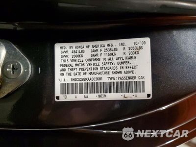 Zdjęcie 12 z 12 samochodu: 2010 HONDA ACCORD EXL VIN:1HGCS2B8XAA002681 - miniatura