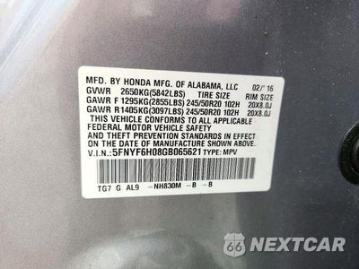 Zdjęcie 14 z 14 samochodu: 2016 HONDA PILOT ELITE VIN:5FNYF6H08GB065621 - miniatura