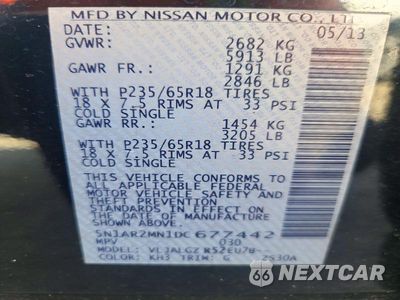 Zdjęcie 13 z 13 samochodu: 2013 NISSAN PATHFINDER S VIN:5N1AR2MN1DC677442 - miniatura